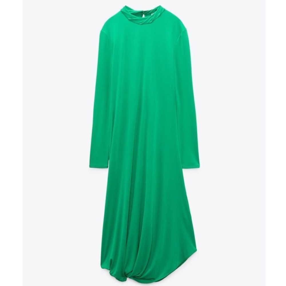 Zara Green FLOWY DRAPED DRESS - Picture 11 of 11